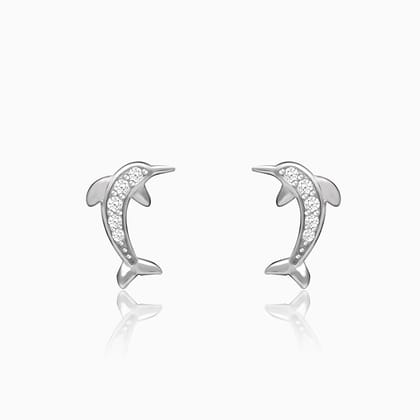 Silver Zircon Dolphin Stud Earrings