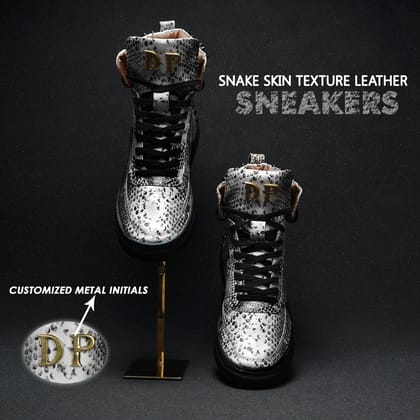 Customized Snake Print Leather Sneaker with Metal Initial-40/6