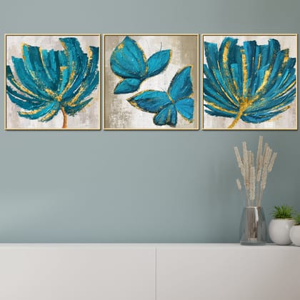 Lima Butterfly & Leaf Framed Canvas Print-Each panel - 24x24 Inches / Comes With a golden colour Frame / AVAILABLE