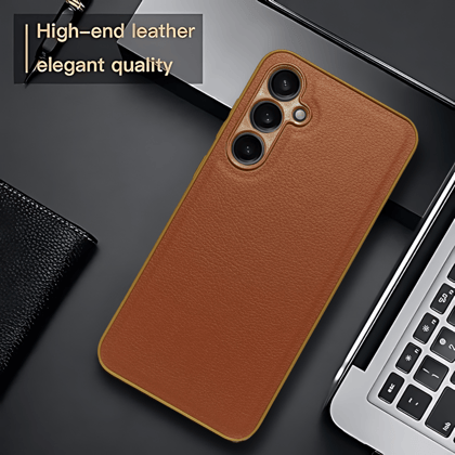 Raised Edges Brown Leather Case for Samsung S23 Fe