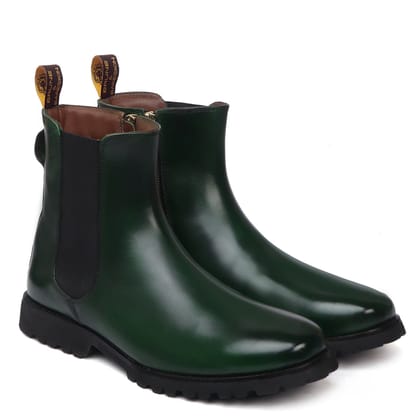 Green Hand Made Ankle Length Side Zip Light Weight Leather Sole Ladies Boots By Brune & Bareskin-36/3