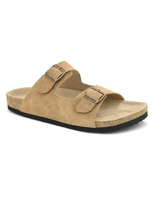 Elegant Sandstone Leather Slip-On Sandal-Beige / 6