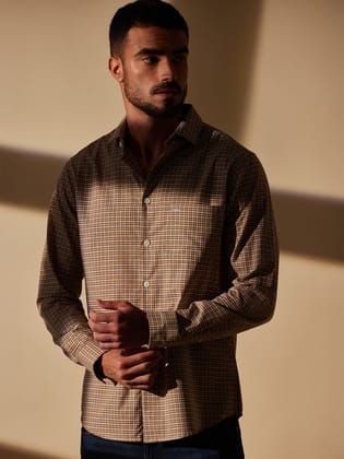 Aldeno Men Regular Fit Checks Brown Cotton Shirt (MURT)-S