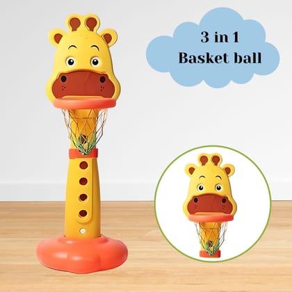 Playgro 3-In-1 Giraffe Basketball Sports Activity Set, Height Adjustable, Indoor & Outdoor Ring Game, Easy Assembly, Yellow & Red for Kids Age 5+ Years