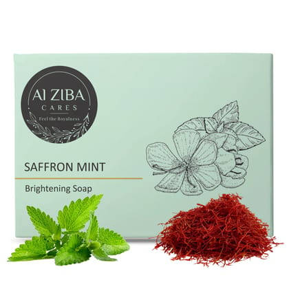 ALZIBA CARES Saffron Mint Soap (Pack of 4) with Saffron, Mint & Cinnamon Oil | For Brightening, Cooling and Clear Skin | High TFM (Grade 1), Vegan | For all Skin Types | 100G * 4 Soap Bar