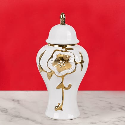 Verdant Gold Harmony Decorative Ceramic Vase And Showpiece - Medium-HEIGHT - 15 INCHES & WIDTH - 7 INCHES / Ceramic / Available