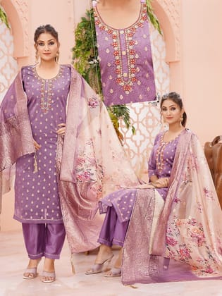 Women's Silk Kurta-Pant, and Dupatta Set-Antique Fuchsia / L