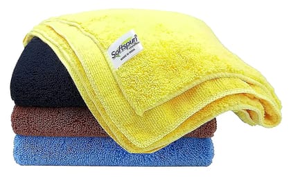 SOFTSPUN Microfiber High Loop Cleaning Cloths, 40x40 cms 4 pcs Towel Set 380 GSM - Multi-Color. Thick Lint & Streak-Free Multipurpose Cloths.