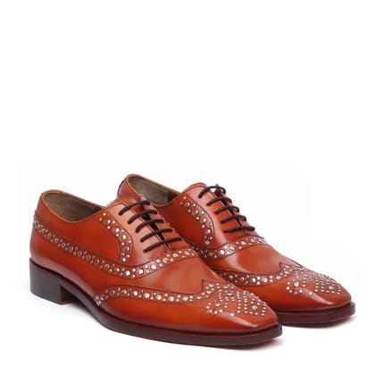 Studded Tan Long Tail Brogues/Oxford Leather Shoe By Brune & Bareskin-40/6