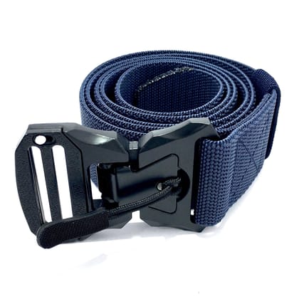 Hemener Unisex Metal Auto Lock Magnetic Buckle Blue Nylon Canvas Braided Belt-34