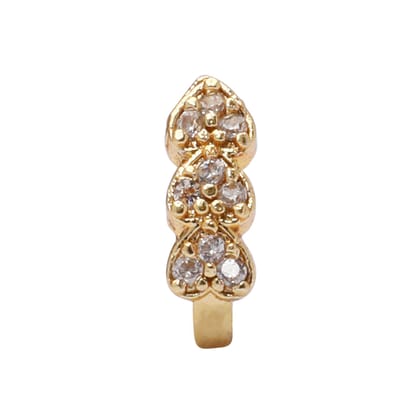 AD CZ Heart Pressing Golden Nose Pin (1 CM)-White / Gold Plated / Free Size