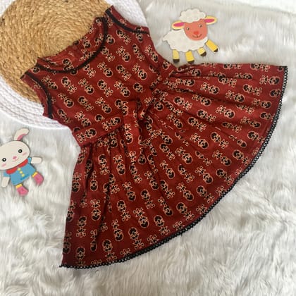 Baby Frock - Maroon Cream Ajrakh-1 - 1.5 year