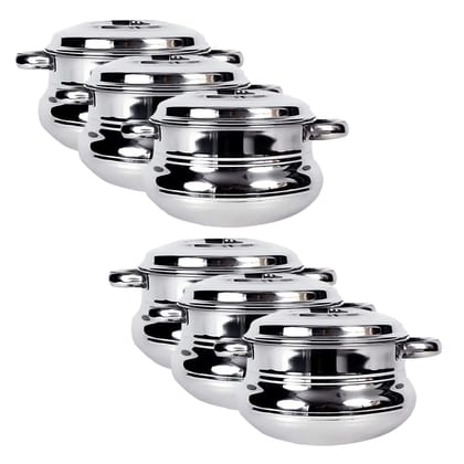 Kuber Industries Stainless Steel Handi Casserole Set of 3 with Lid, 600ml, 1L, 1.6L Capacity, Biryani Handi, Saucepan, Silver, Combo of 3, Pack of 2-Kuber Industries Stainless Steel Handi Cassero