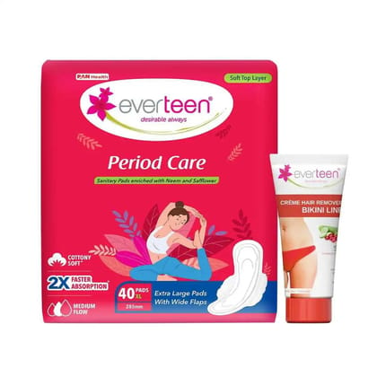 everteen Period Care XL Soft 40 Pads and Silky Bikini Line Hair Remover Cream 50g