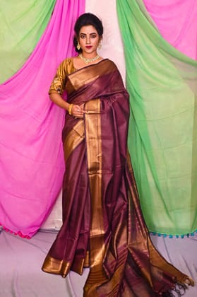 Chocolate tasar handloom Silk Saree