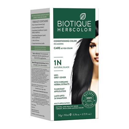 Biotique Herbcolor Hair Color 1N - Natural Black (50gm+110ml)-50gm+110ml