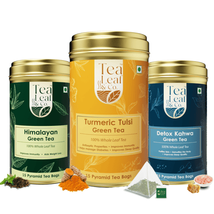 Himalayan Turmeric Tulsi & Detox Kahwa Green Tea Combo Immunity Boost & Refreshing 15 Pyramid Tea Bags Each Pack of 3