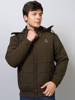 Xohy Men's Full Sleeve Bomber Hooded Olive Jacket-XL
