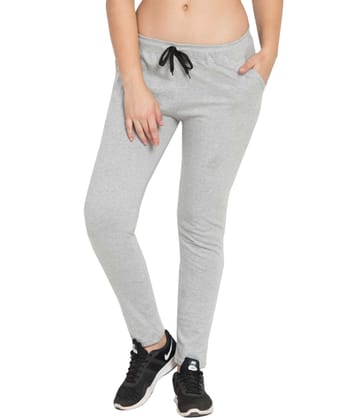 American-Elm Light Grey Solid Cotton Trackpant for Women | French Terry Joggers for Women-M