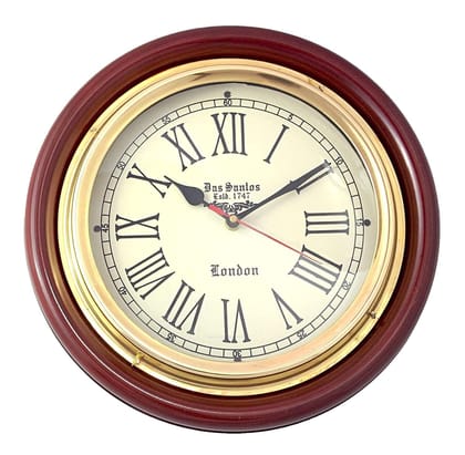 Home Décor Silent Ticking Modern Antique Style Wood Wall Clock-30.48 Cm Dia / Brown & Brass