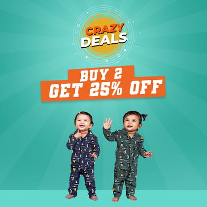 CRAZY DEAL - Snugkins Full Sleeves Baby Night suit Printed Pajamas Pack of 2-12-18 Months