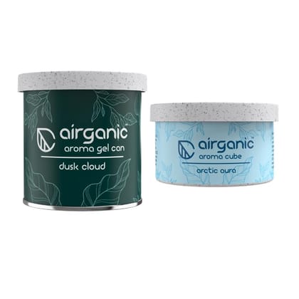 Airganic Aroma Car Freshener Combo Pack  Gel Can Dusk Cloud & Aroma Cube Artic Aura air fragrance