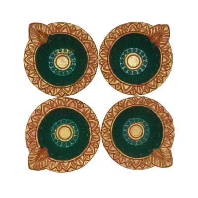 Deepak Floral Design Green and Golden Outer Diya