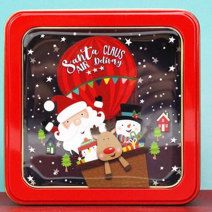 Xmas Transparent Square Large  Tin Box-Santa Clause Air Delivery