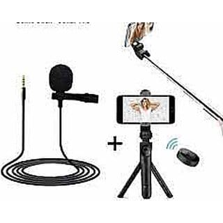 RMC Latest Selfie Stick  Bluetooth Remote with Collar mic Tripod Kit