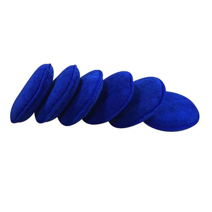 SOFTSPUN Microfiber Reusable Round Polishing Pad, 6 Pieces Set - Blue Multipurpose. Ultra-Soft Application Pads With Finger Band Perfect Cleaning For Car, Bike, Window And More.