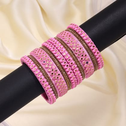 Pink Color Thread Bangle Set: 2.12 (TRB184PNK-2.12)-Bangles Size: 2.12 / Pink / Alloy With Good Quality Gold Plated