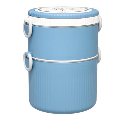 TWO LAYERS STAINLESS STEEL LUNCH BOX - 1500ml-Blue