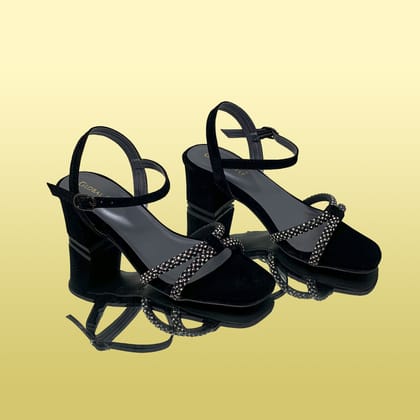 black velvet strappy heels-Black / 36