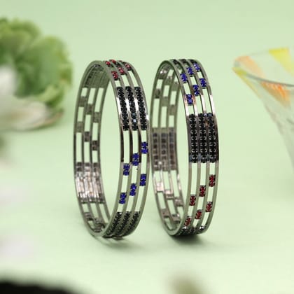 Multi Color 1 Pair Bangle Size: 2.8-Bangles Size: 2.8 / Gold / Alloy With Good Quality Black Silver Plated