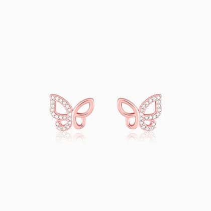 Rose Gold Zircon-Studded Butterfly Earrings