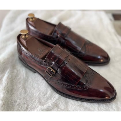 Wingcap Monk Loafers- Wine Brushoff-UK5/US6/EU39