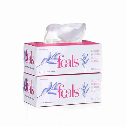 2 Ply Facial Tissue Wipes for Face - 200 Pulls per Box | Chemical-Free, Gentle Care for Delicate Skin | Pack of 2 (Total 400 Pulls)