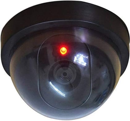 SMARTCAM Portable Plastic Dummy Fake Wired Security CCTV Dome Camera with Flashing Red LED Light Ideal for Home and Office (Black, Pack of 1)