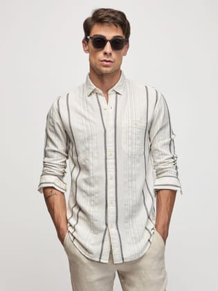 Striped Textured Shirt-XL/42 / Grey