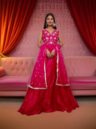 Gown with Sequin & Cut Dana Work by Shreekama-Magenta / Free Size