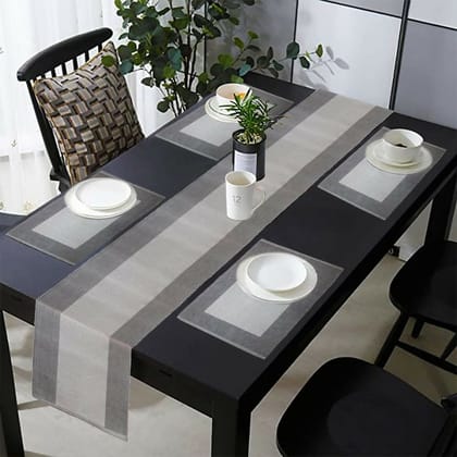 Lushomes Elegant Dining Set: 4 Mats + 1 Runner-Grey