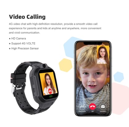 WEARFIT Next-Gen Champ 4G Kids Kids Smart Watch with GPS Tracking, 2-Way Video & Voice Calling, Safe Zone Alert, 7 Games, SOS, Does not Support jio sim (Blue)-Black