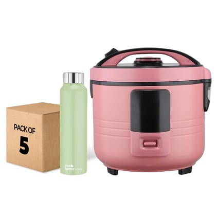 The Better Home FUMATO Cookeasy Automatic 500W Electric Rice Cooker 1.5L Pink  Stainless Steel Water Bottle 1 Litre Pack of 5 Green-The Better Home FUMATO Cookeasy Automatic 500W Electric Rice Co