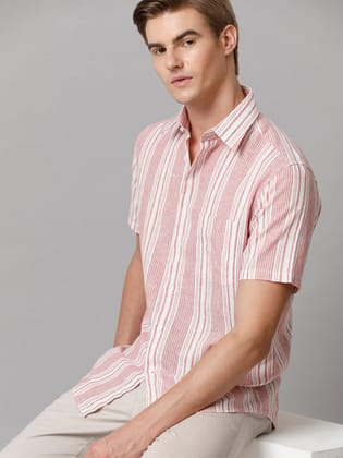 Aldeno Men Striped Casual Pink Shirt (LUCIE)-S / Pink