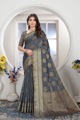 Light Grey Chanderi Cotton Saree-Grey