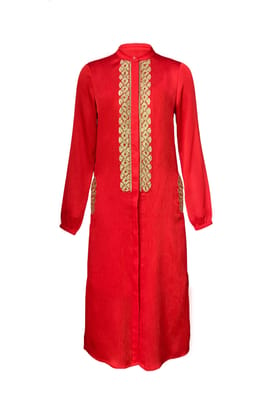 Gota Embroidered Shirt Dress-L / Coral