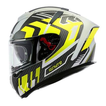 Ignyte IGN-4 Atomixx ISI/DOT Certified Full Face Graphic Helmet with Outer Anti-Fog Clear Visor and Inner Smoke Sun Shield (Glossy White Neon)-Medium 580 MM