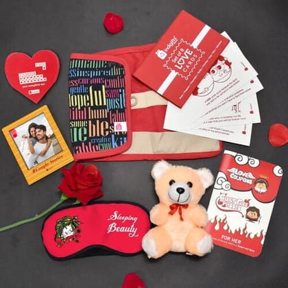 Indigifts Valentine Gift For Husband Special Love Combo Set of Travel Kit, Cute Teddy, Love Cards for Couple & Artificial Rose - Valentine Day Gifts For Girlfriend/ Boyfriend, Romantic Gift for Couple