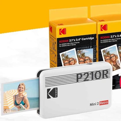 KODAK Mini 2 Retro 4PASS Portable Photo Printer 2.1x3.4 inches - 68 Sheets-White