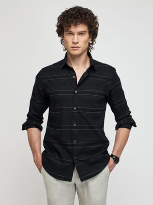 Horizontal Striped Shirt-M/38 / Black